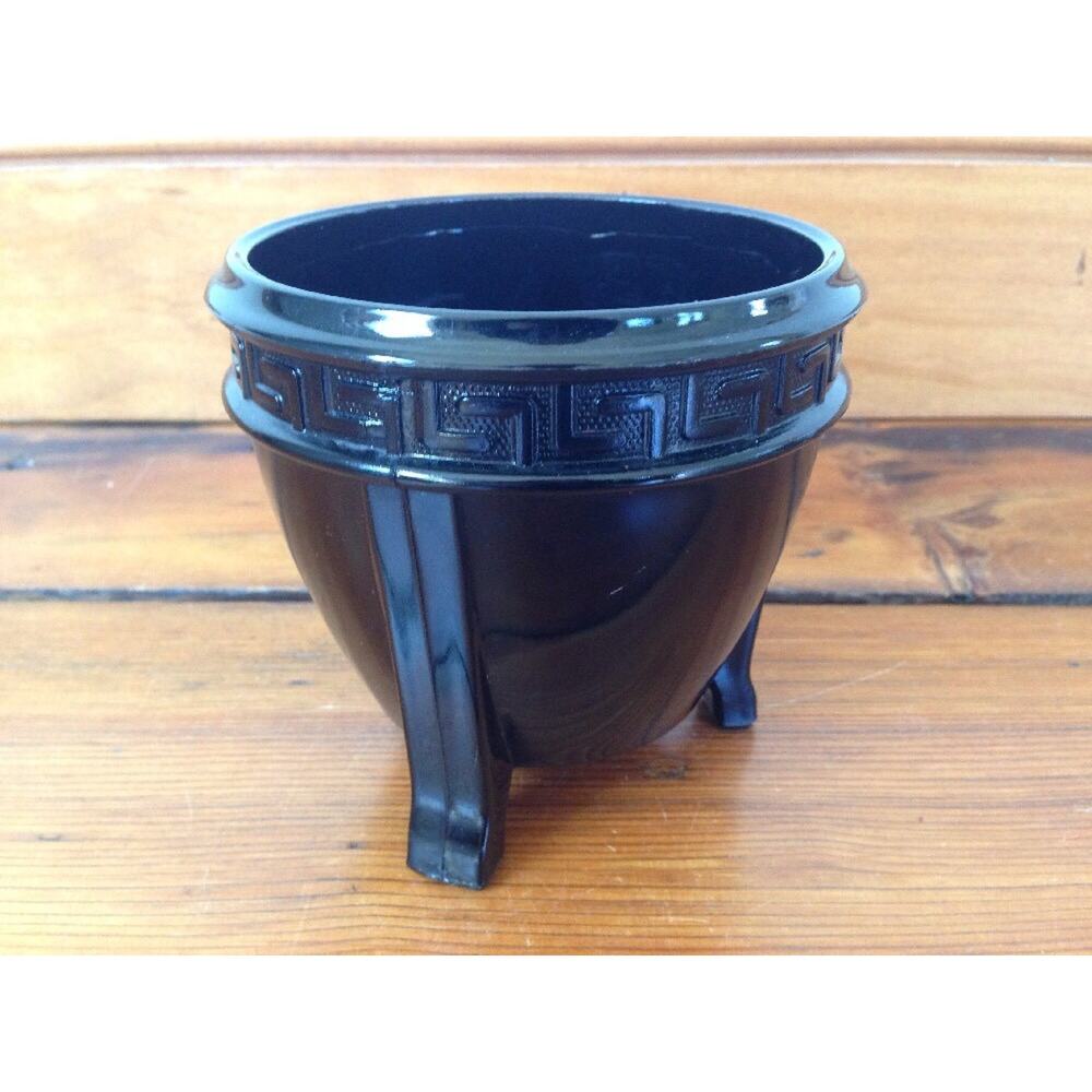 Vintage 30s LE Smith Depression Glass Black Amethyst Vase Flower Bowl Greek Key
